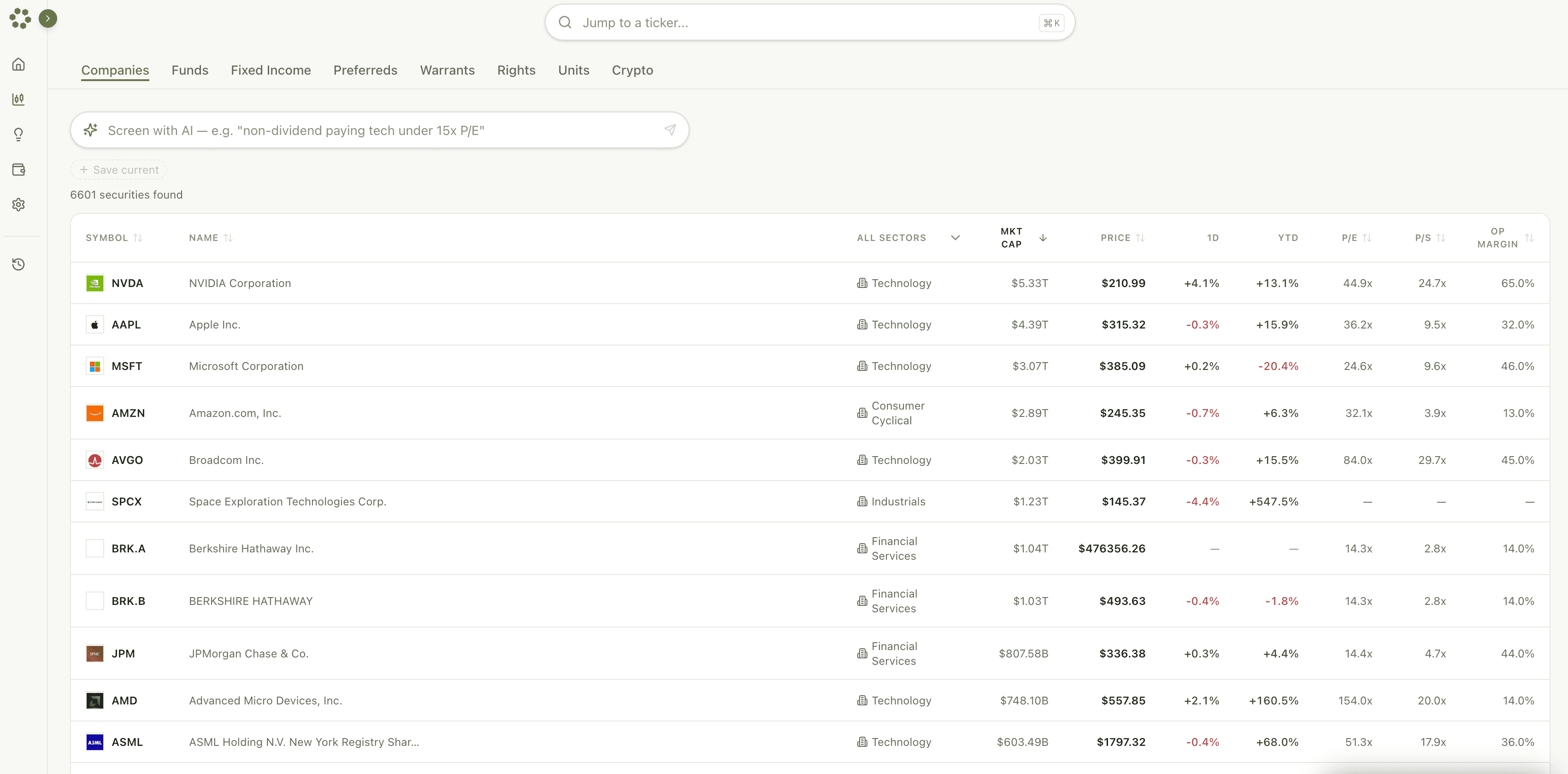Smart Screener — natural-language query with live results